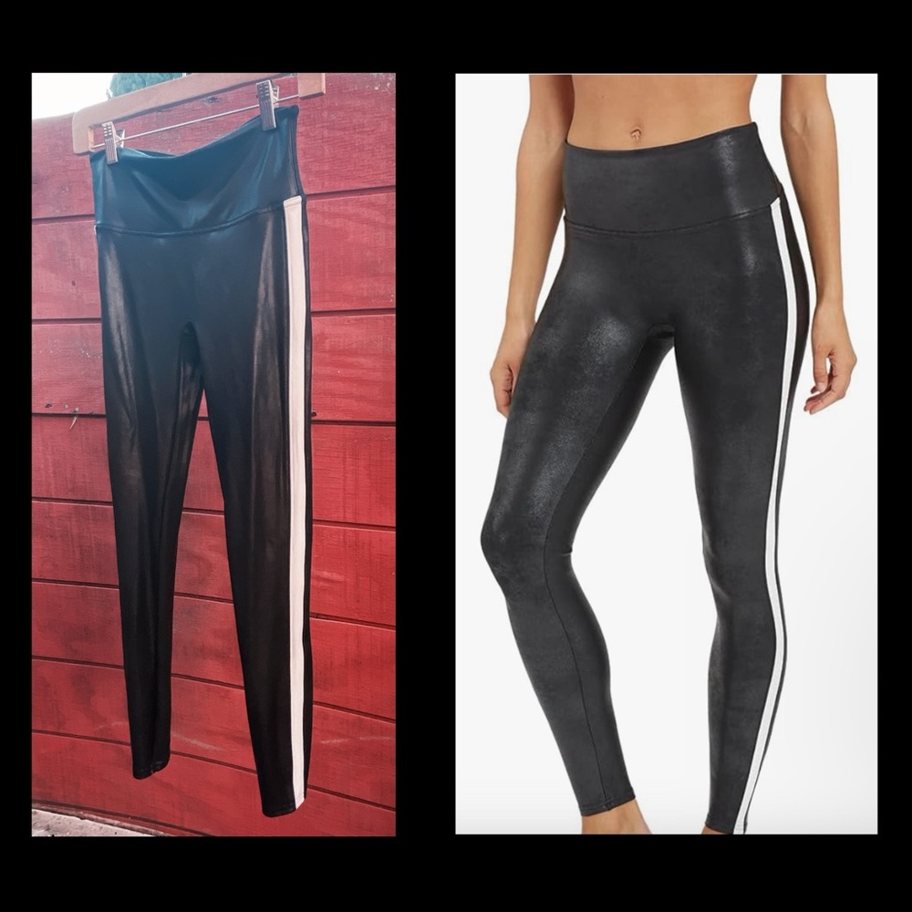 Black Spanx Faux Leather Tuxedo leggings with tummy control Small S